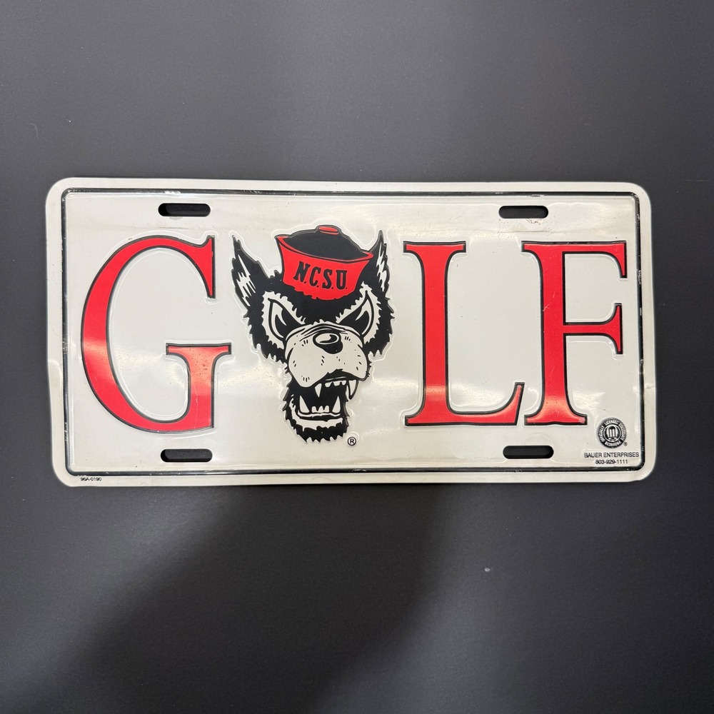 Bauer Enterprises NCSU Wolfpack Golf License Plate Metal Vintage Tuffy Mascot